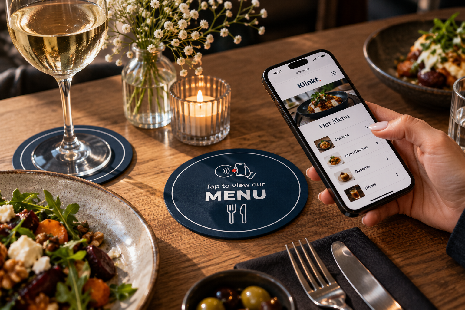Diner aan tafel met een menu